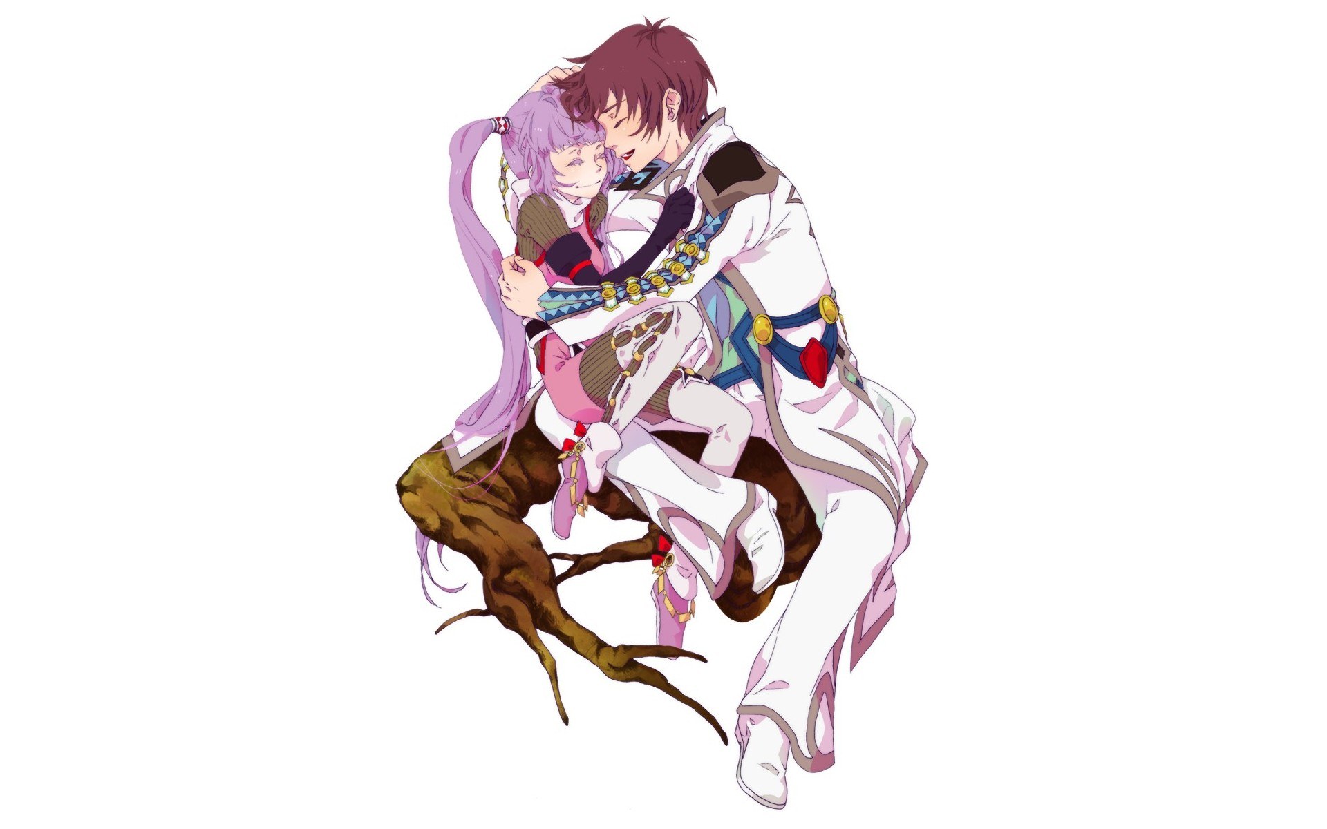 anime couple hugging on branch