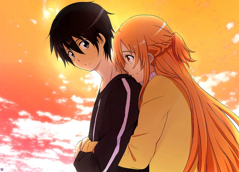 Anime Couple Hugging — Orange, Serene