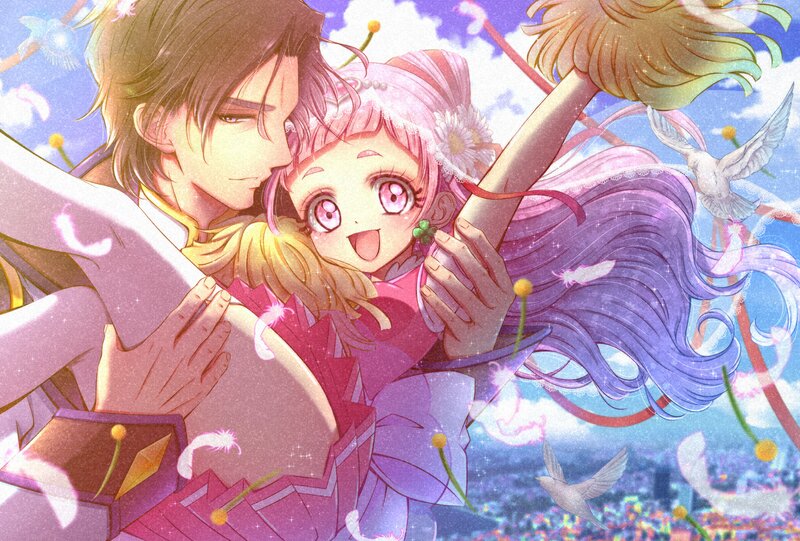 Anime Couple Hugging — Pink, Joyful