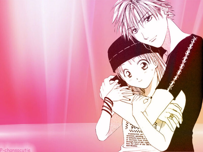 Anime Couple Hugging — Pink, Romantic, Manga