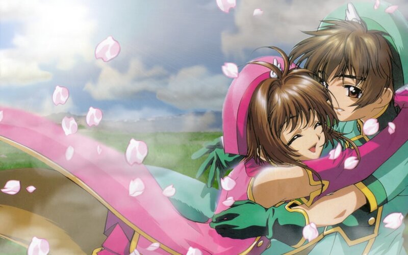 Anime Couple Hugging — Pink, Serene, Spring, Cherry Blossoms