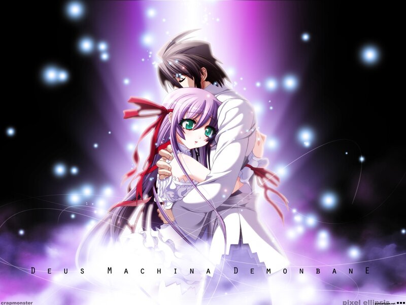 Anime Couple Hugging — Purple, Dramatic, Night, Sparkles