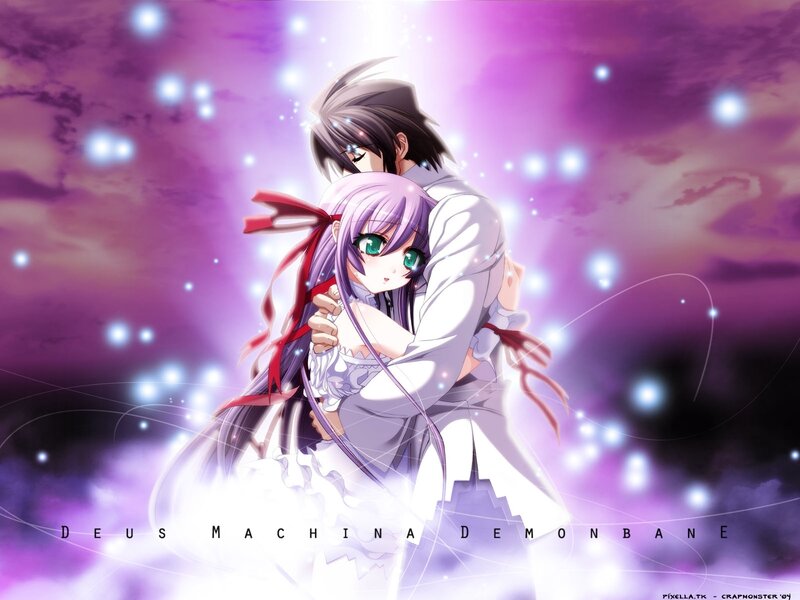 Anime Couple Hugging — Purple, Dramatic