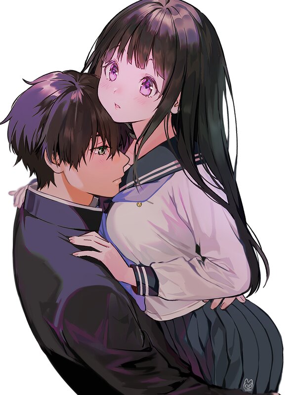 Anime Couple Hugging — Purple, Intimate