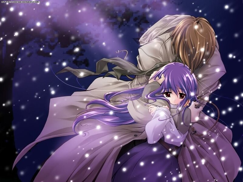 Anime Couple Hugging — Purple