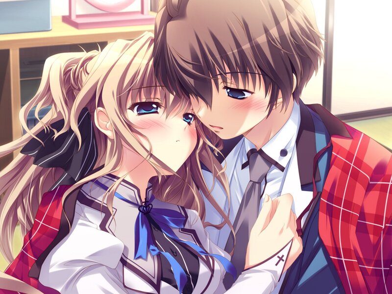 Anime Couple Hugging — Red, Intimate