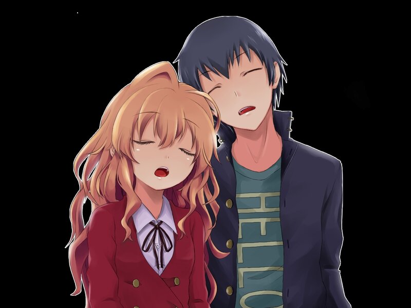 Anime Couple Hugging — Red, Peaceful