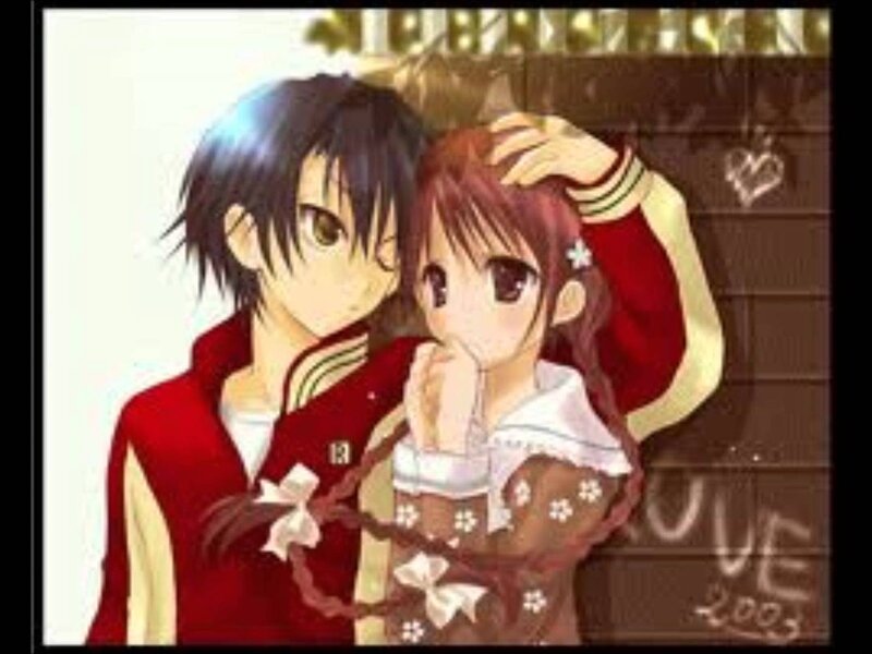 Anime Couple Hugging — Red, Romantic