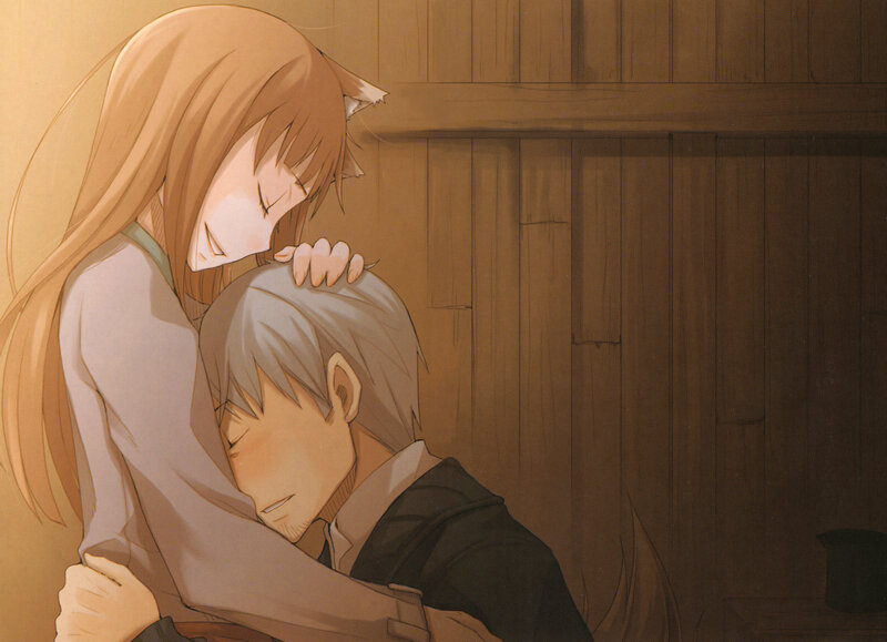 anime couple hugging warmly