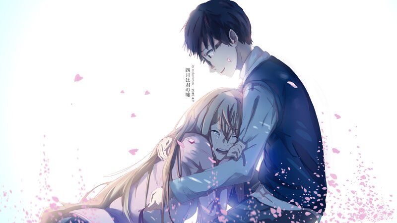 Anime Couple Hugging — White, Melancholic