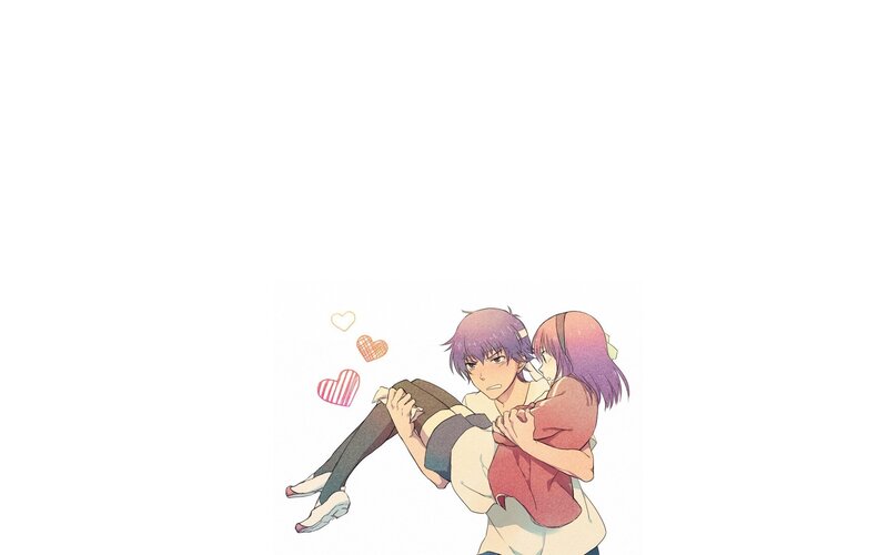 Anime Couple Hugging — White, Romantic, Hearts