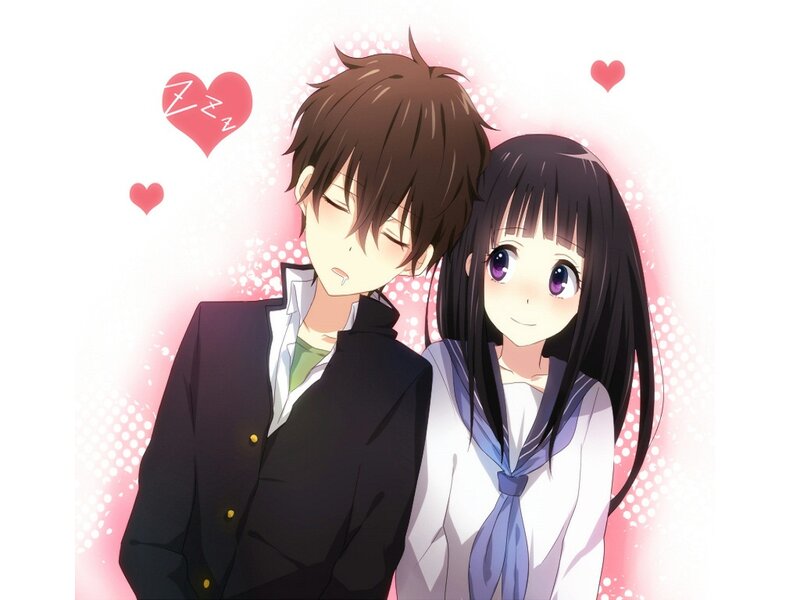 Anime Couple Hugging — White, Romantic