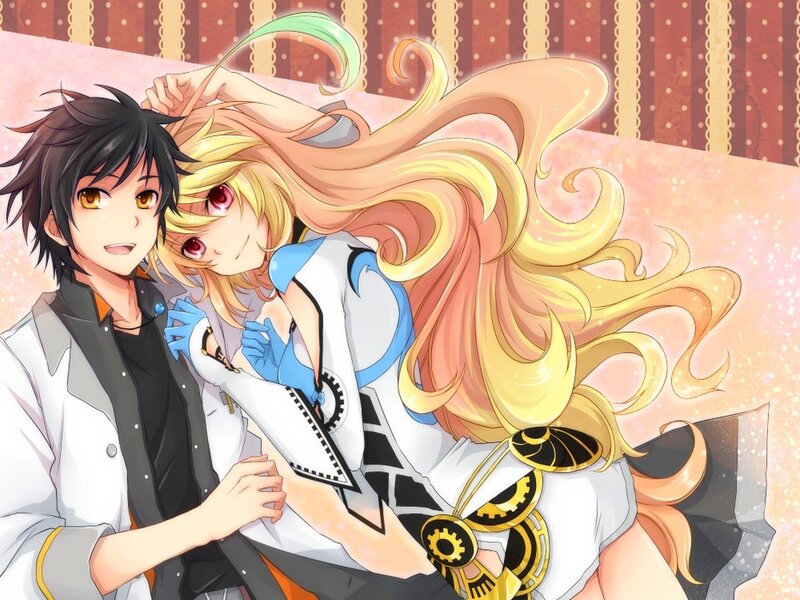 Anime Couple Hugging — Yellow, Playful