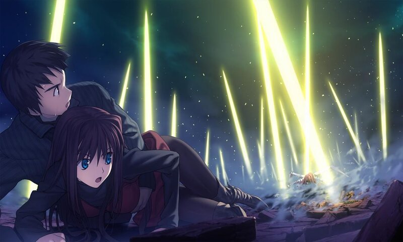 Anime couple in a battle scene