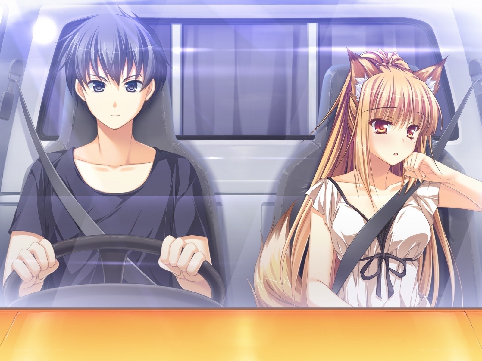 Anime couple in a car