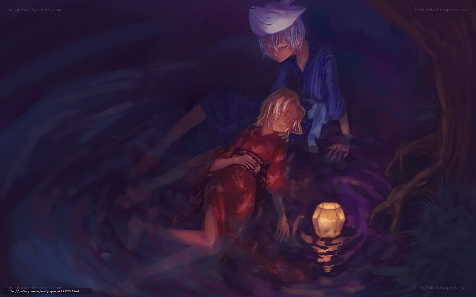 Anime couple in a cave