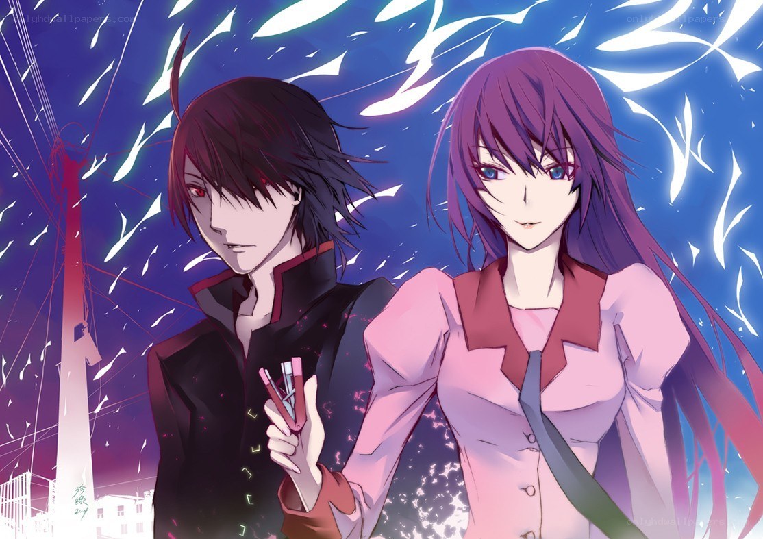 Anime couple in a cityscape