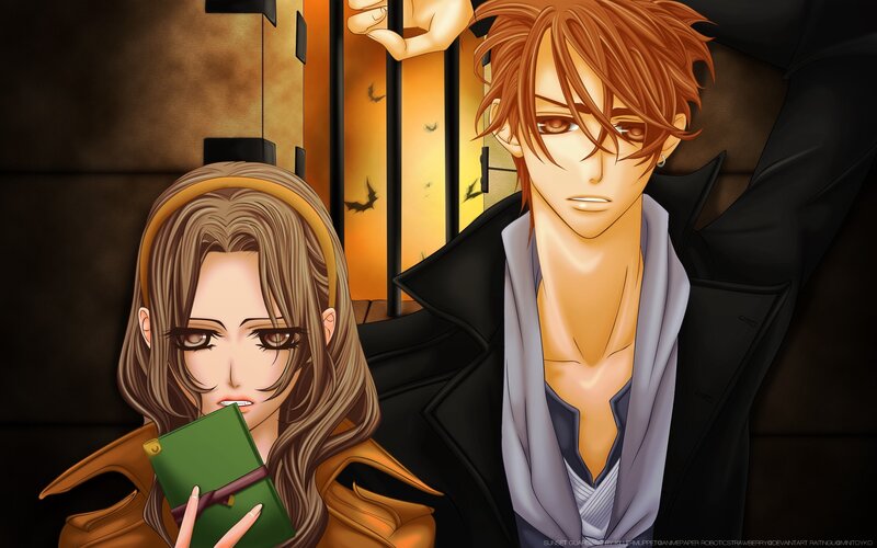 Anime couple in a dimly lit room