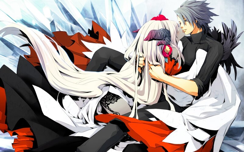 anime couple in a dramatic embrace