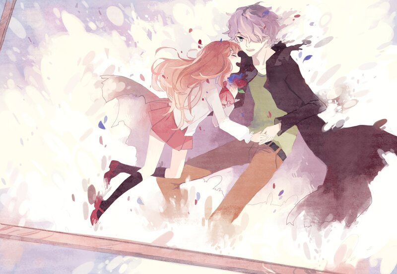 Anime couple in a dreamy embrace