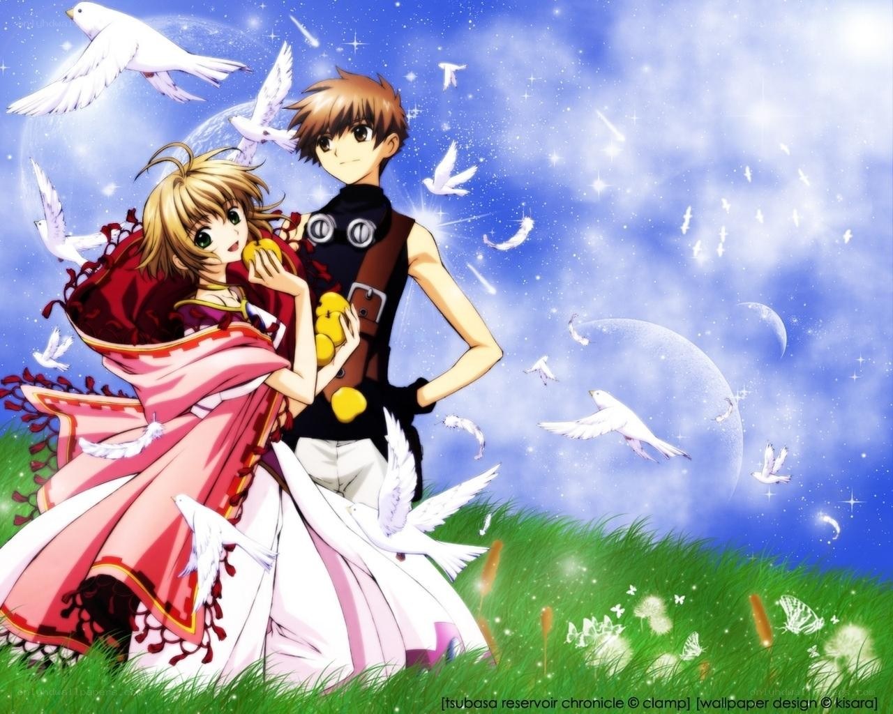 Anime couple in a dreamy field