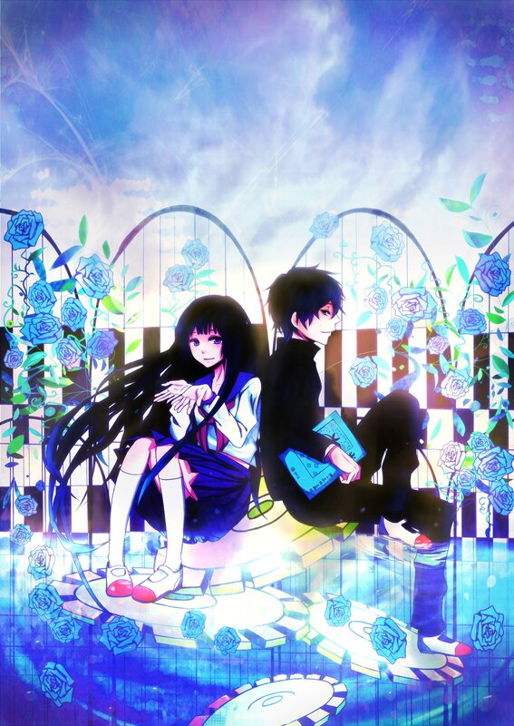 Anime couple in a dreamy garden