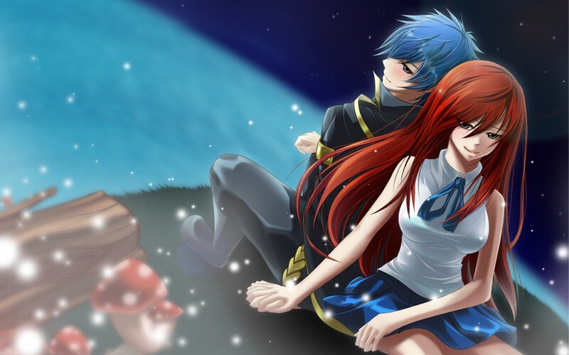 Anime couple in a dreamy landscape