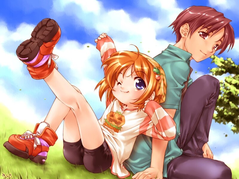Anime couple in a field