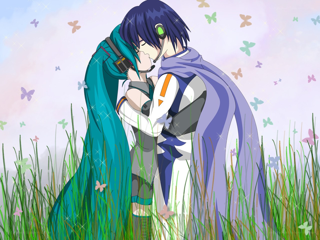 anime couple in a field
