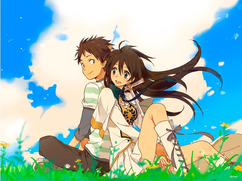 Anime couple in a field