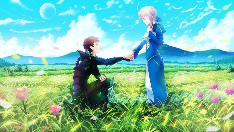 anime couple in a field