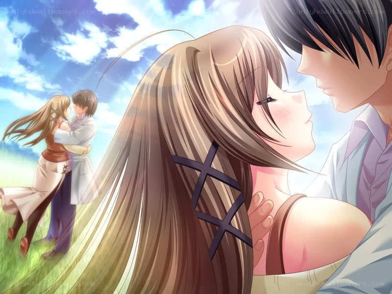 Anime couple in a field