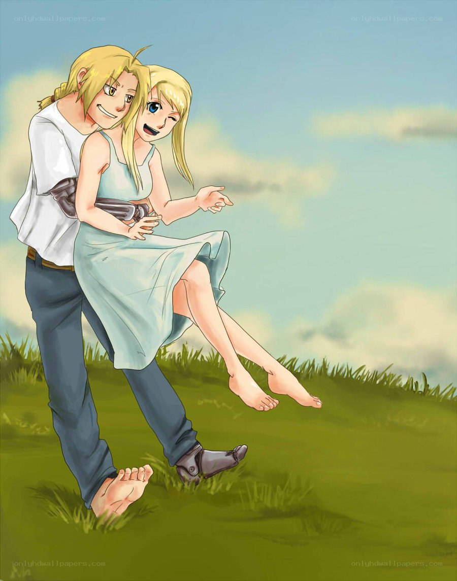 Anime couple in a field