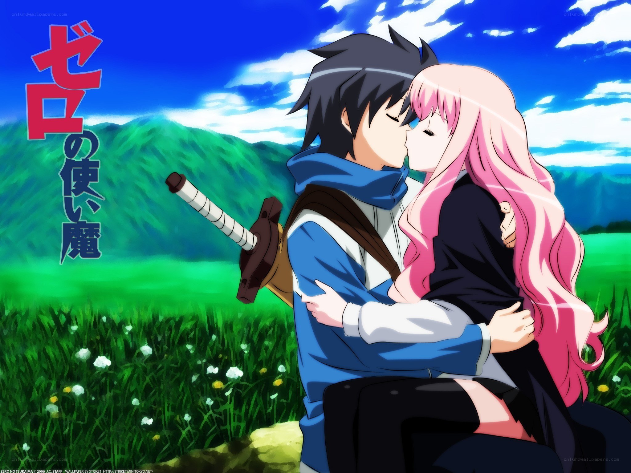 Anime couple in a field