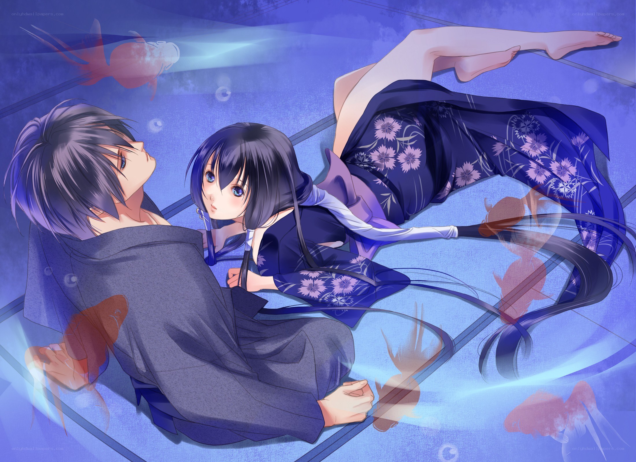 Anime couple in a fish tank
