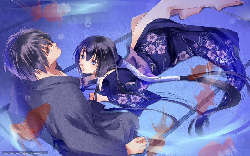 Anime couple in a fish tank