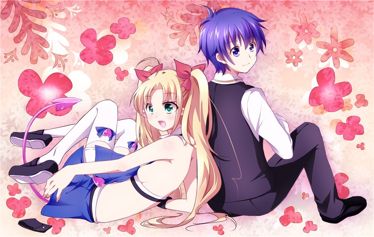 Anime couple in a floral setting