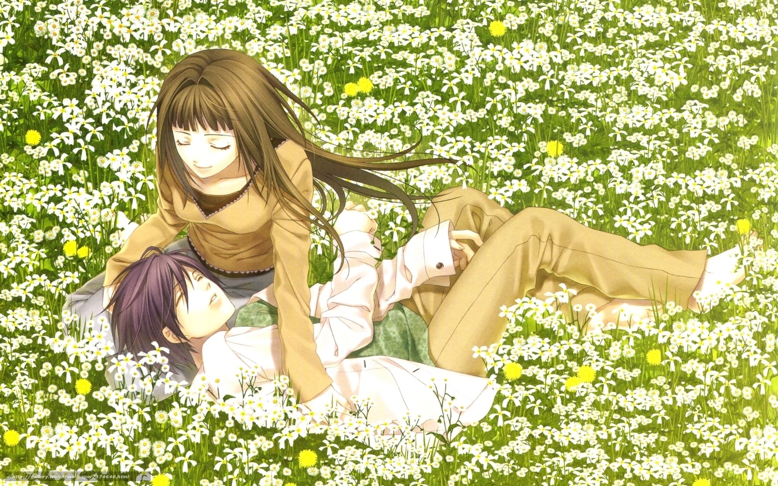 Anime couple in a flower field