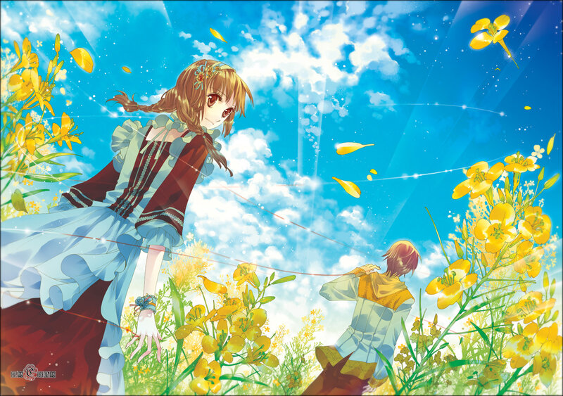 Anime couple in a flower field