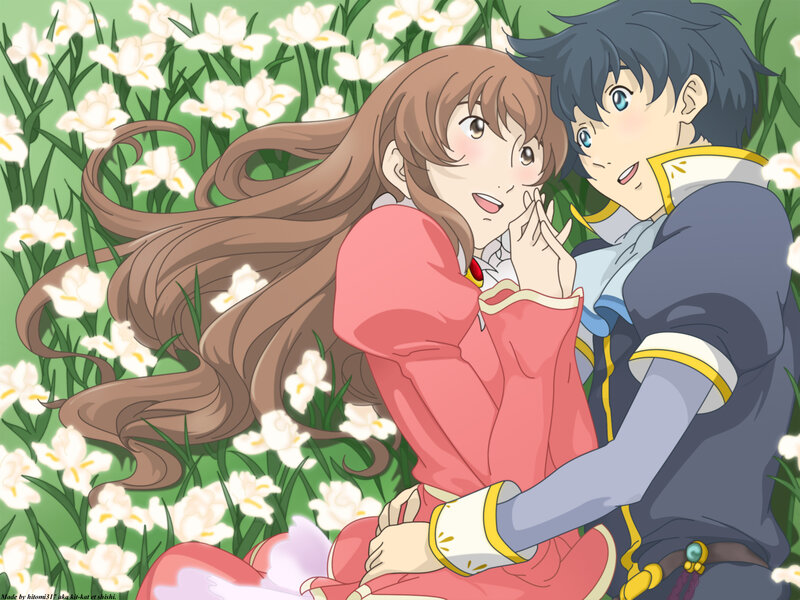 Anime couple in a flower field