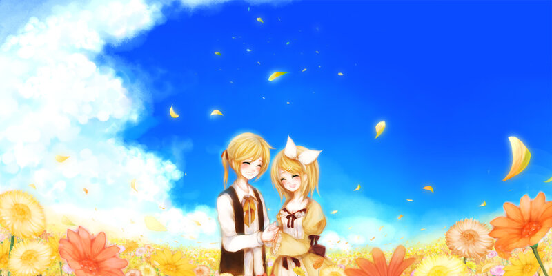 Anime couple in a flower field