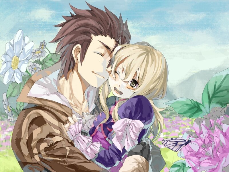 Anime couple in a flower field