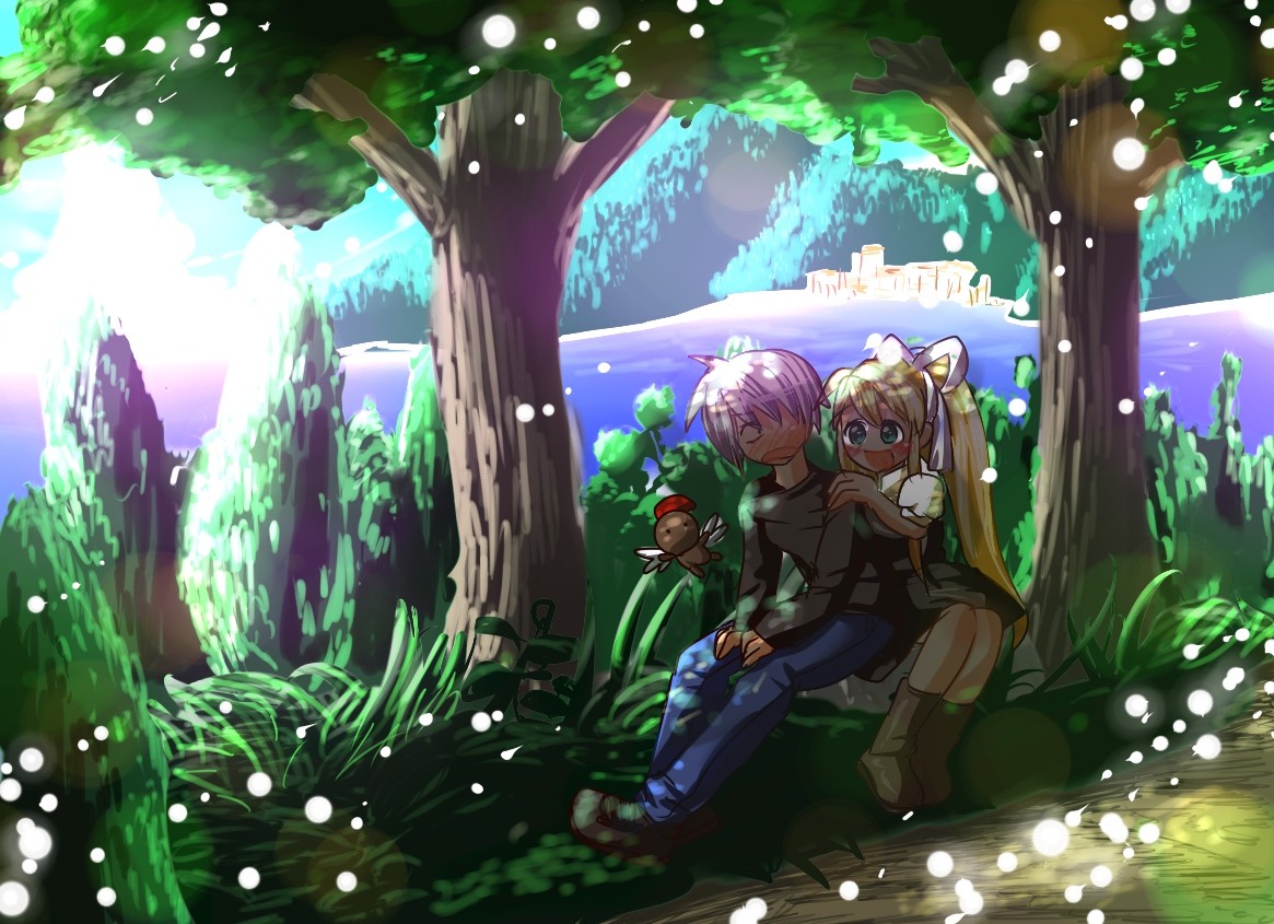 Anime couple in a forest