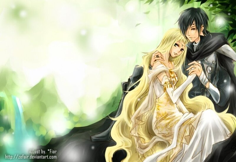 anime couple in a forest