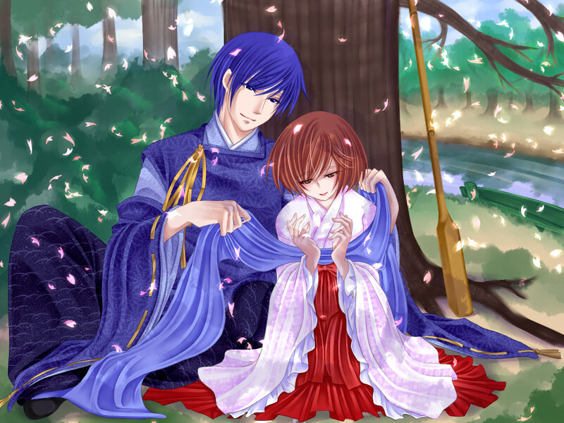 Anime couple in a forest