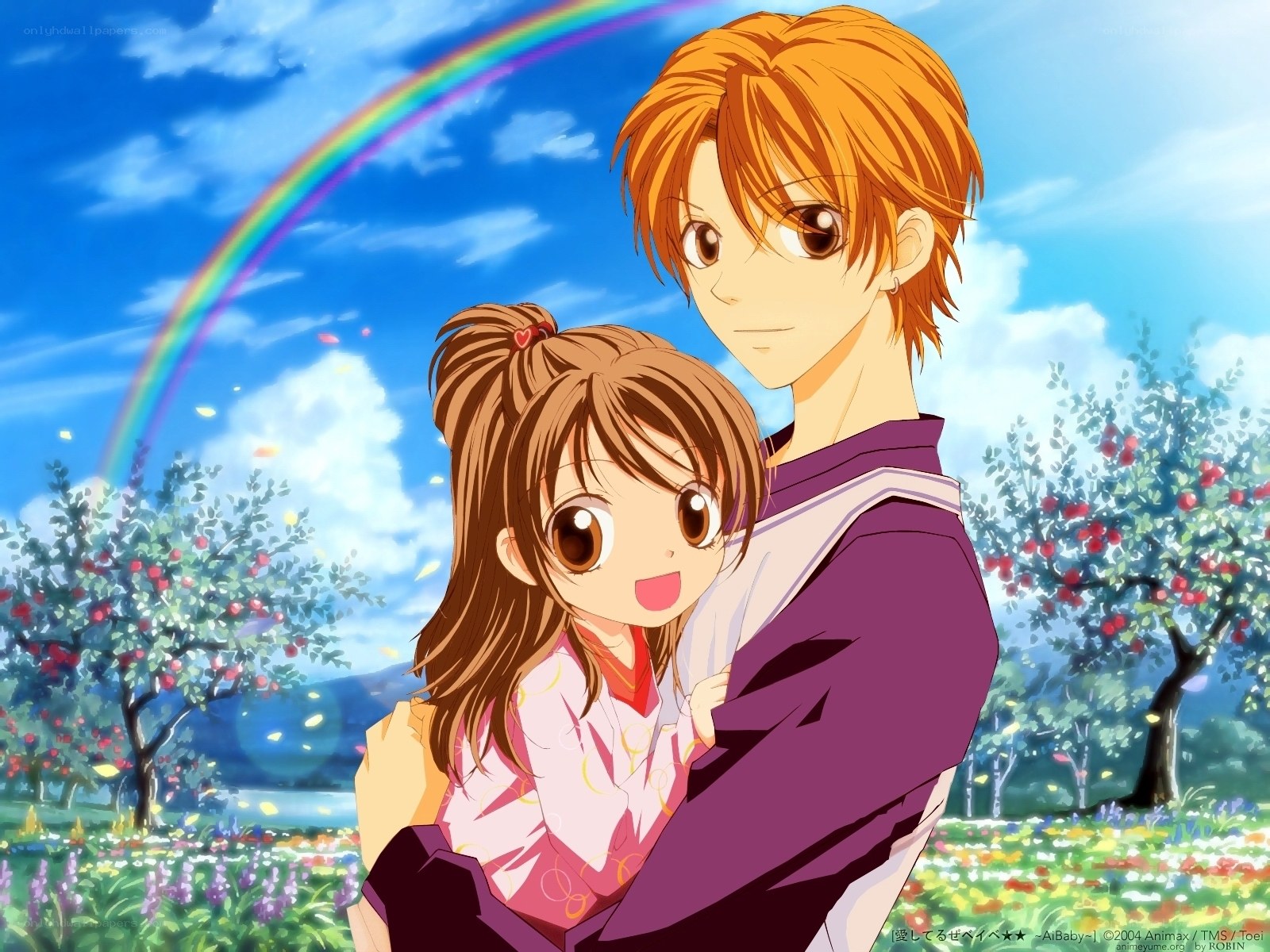 Anime couple in a garden