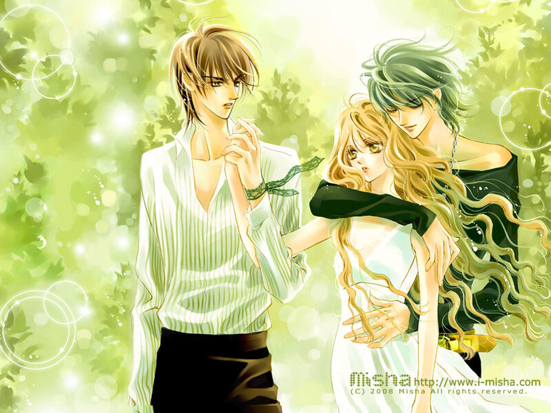 Anime couple in a garden