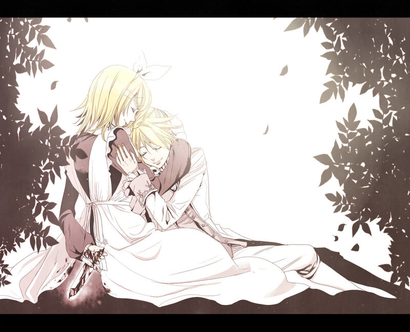 Anime couple in a garden embrace