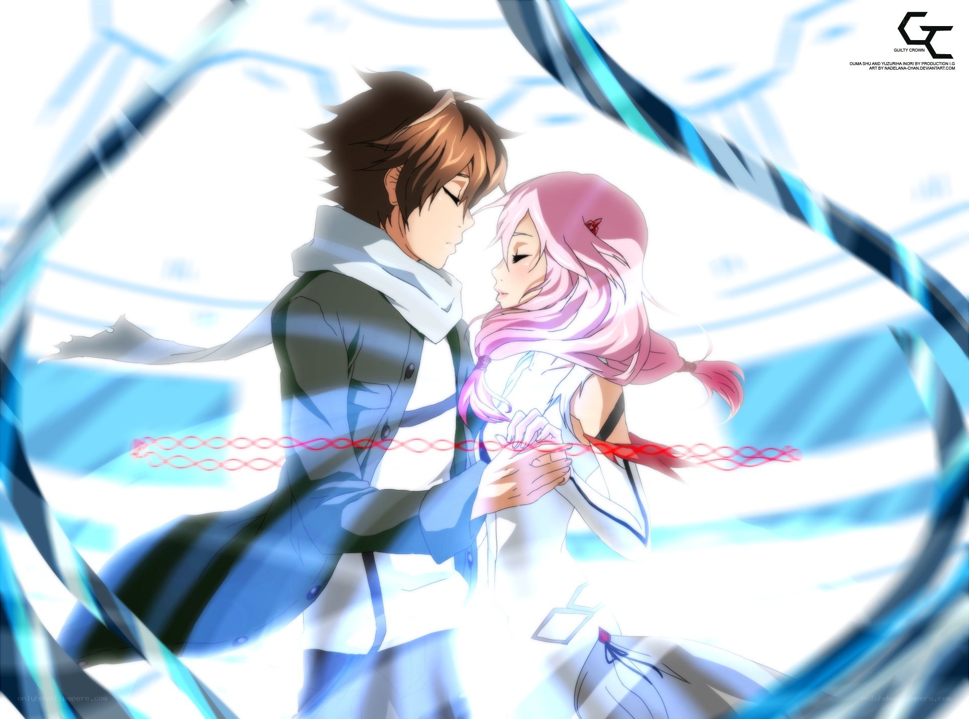 Anime couple in a glowing circle