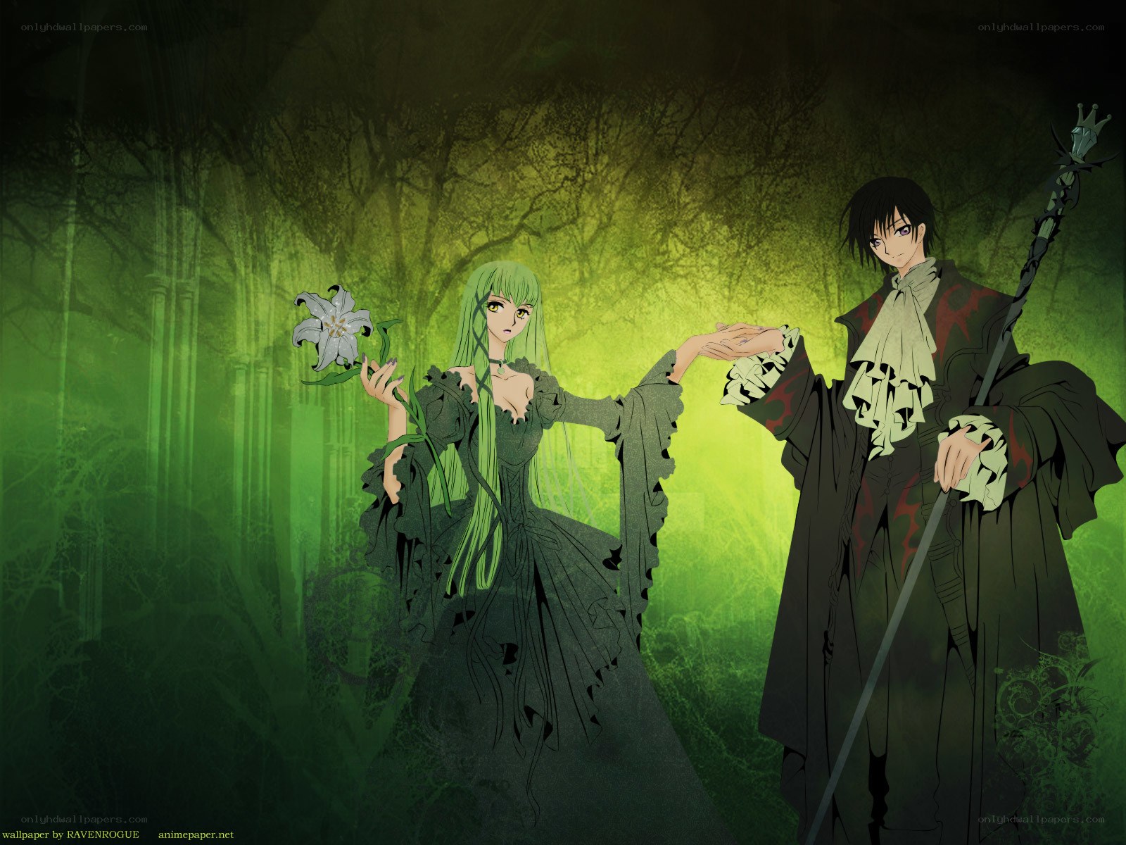 Anime couple in a green forest